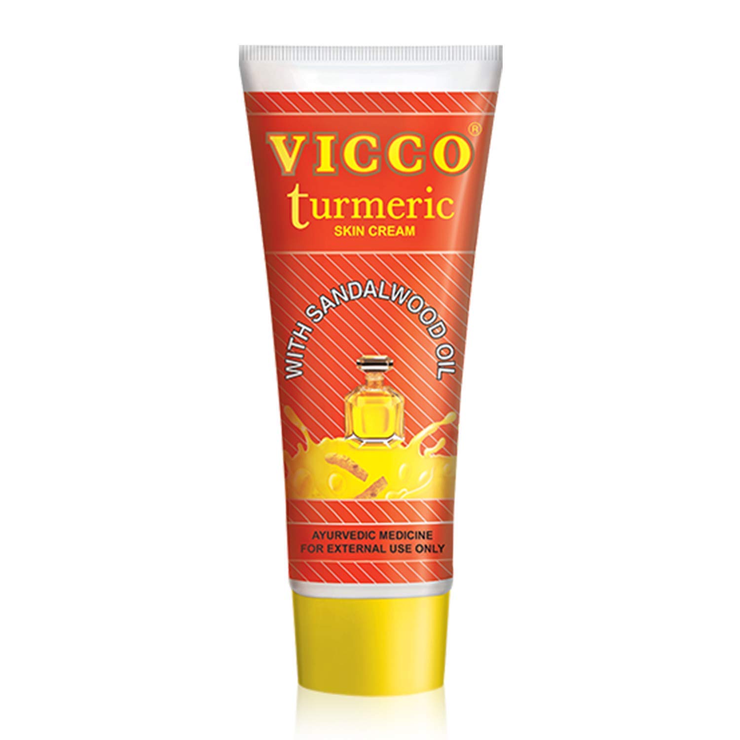

Крем для кожи Vicco Turmeric 70 г Упаковка 1 с маслом сандалового дерева для здоровой сияющей кожи, Натуральный аюрведический уход за лицом