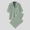 INCERUN 2PCS Men Lapel Neck Corduroy Short Sleeve Shirt Long Straight Pants Sets Outfits