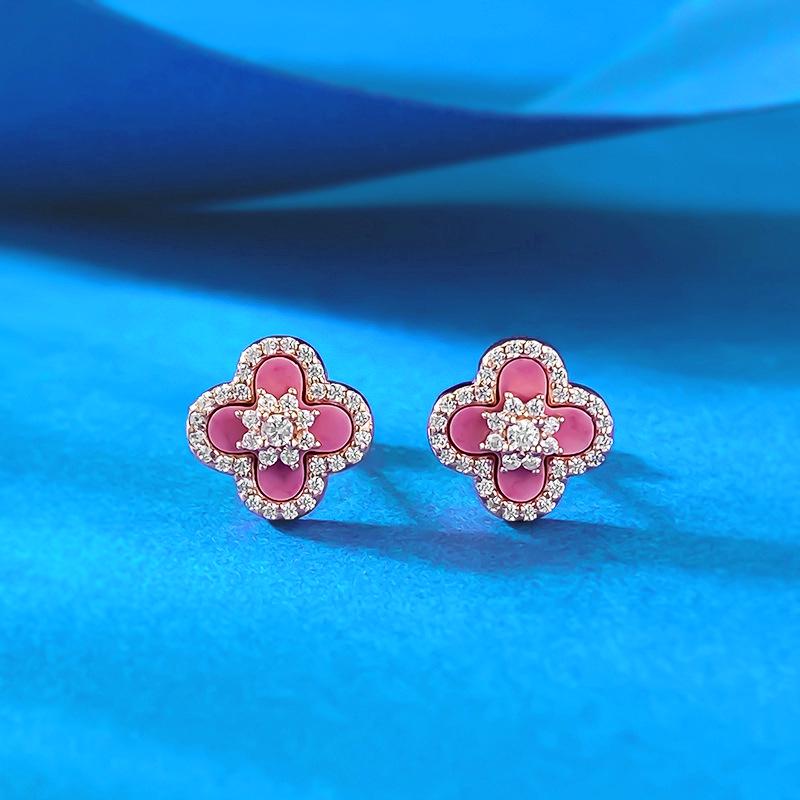 

Xiancan Jewelry: S925 Sterling Silver Four-Leaf Clover Stud Earrings in Rose-Colored Luxury Fashion Style for Women 925 Silver