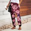 Women Flower Printing Pants Lace Up Elastic Waist Loose  Trousers Casual Long Pants Trousers with Pockets