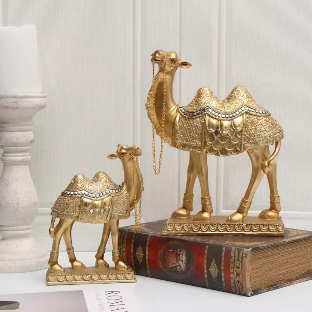 Classic Standing Camels Sculpture Elegant Feng Shui Ornaments Golden Camel Statue  Valentine'S Day
