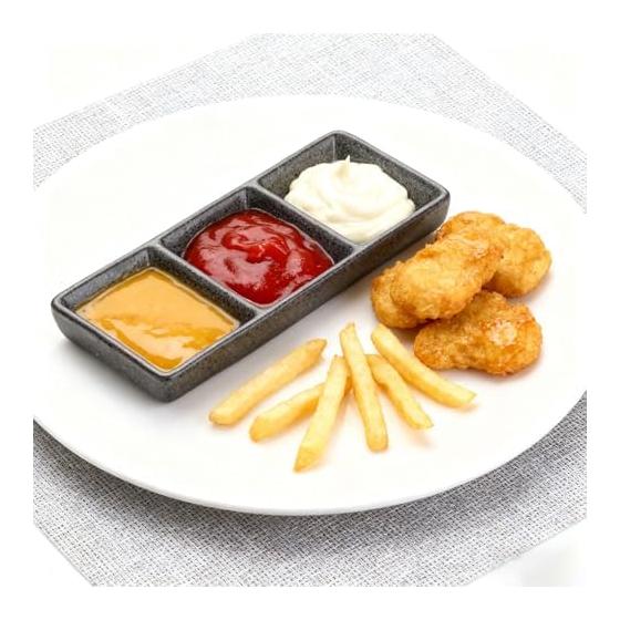 Japanese Style Ceramic 3-Compartment Dipping Dish with Chopstick Rest - Black, Microwave/Dishwasher Safe, Stackable, Perfect for Sauces, Appetizers,