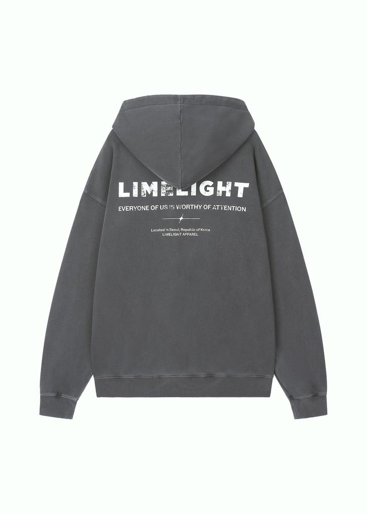 Limelight Apparel Pigment Back Logo Oversized 2-Way Zip-Up Hoodie (Charcoal/White)