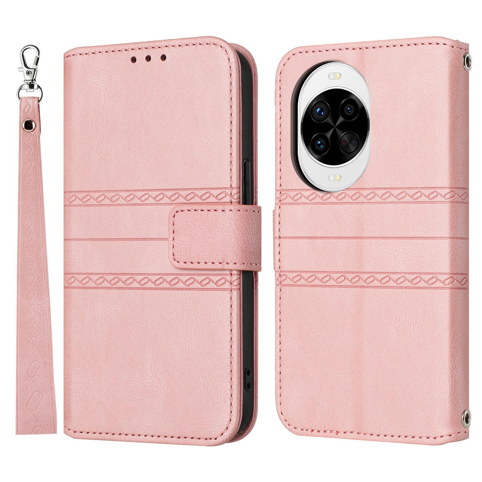 

Чехол-кошелек из кожи с тиснением для Huawei nova 14 Pro 5G с ремешком на запястье Pink