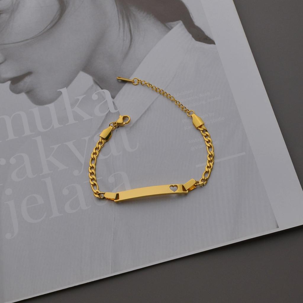 Atoztide New Customized Bar Figaro Chain Bracelet Men Stainless Steel Engraving Letter Name For Women Christmas Bangle