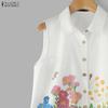 ZANZEA Women Casual Turn Down Collar Floral Print Sleeveless Vest Tops