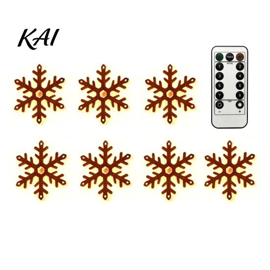 Rustic Christmas Home Ornaments 7PCS Wooden Wall Lights, Warm LED Backlight Glowing Silhouette Decorative Elk Figures Pendants, Style Hanging