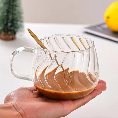 Tazza da caffè in vetro a righe da 400 ml Tazza in vetro borosilicato alto Tazza a forma di zucca Bicchiere per latte da colazione Bicchiere per acqua Articoli per bevande per casa ufficio