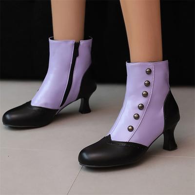 FOREADA Dames Enkellaarsjes Ronde Neus Kitten Hoge Hakken Rits Metalen Decoratie Gemengde Kleuren Korte Laarsjes Dames Mode Schoenen Winter 46