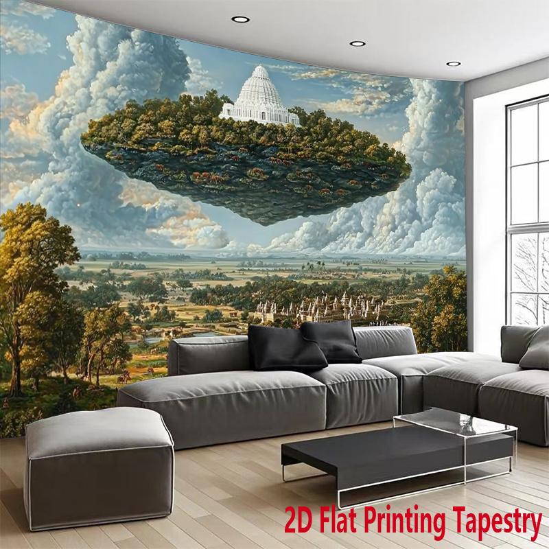 Floating Temple Scenery Digital Printing Polyester Wall Tapestry Suitable for Use In Living Rooms Bedrooms Offices Bars Party