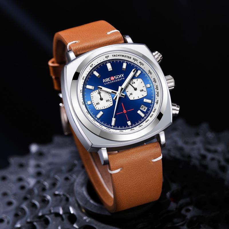 AOCASDIY Men's Outdoor Sports Quartz Watch - Luminous, Waterproof, Leather Strap