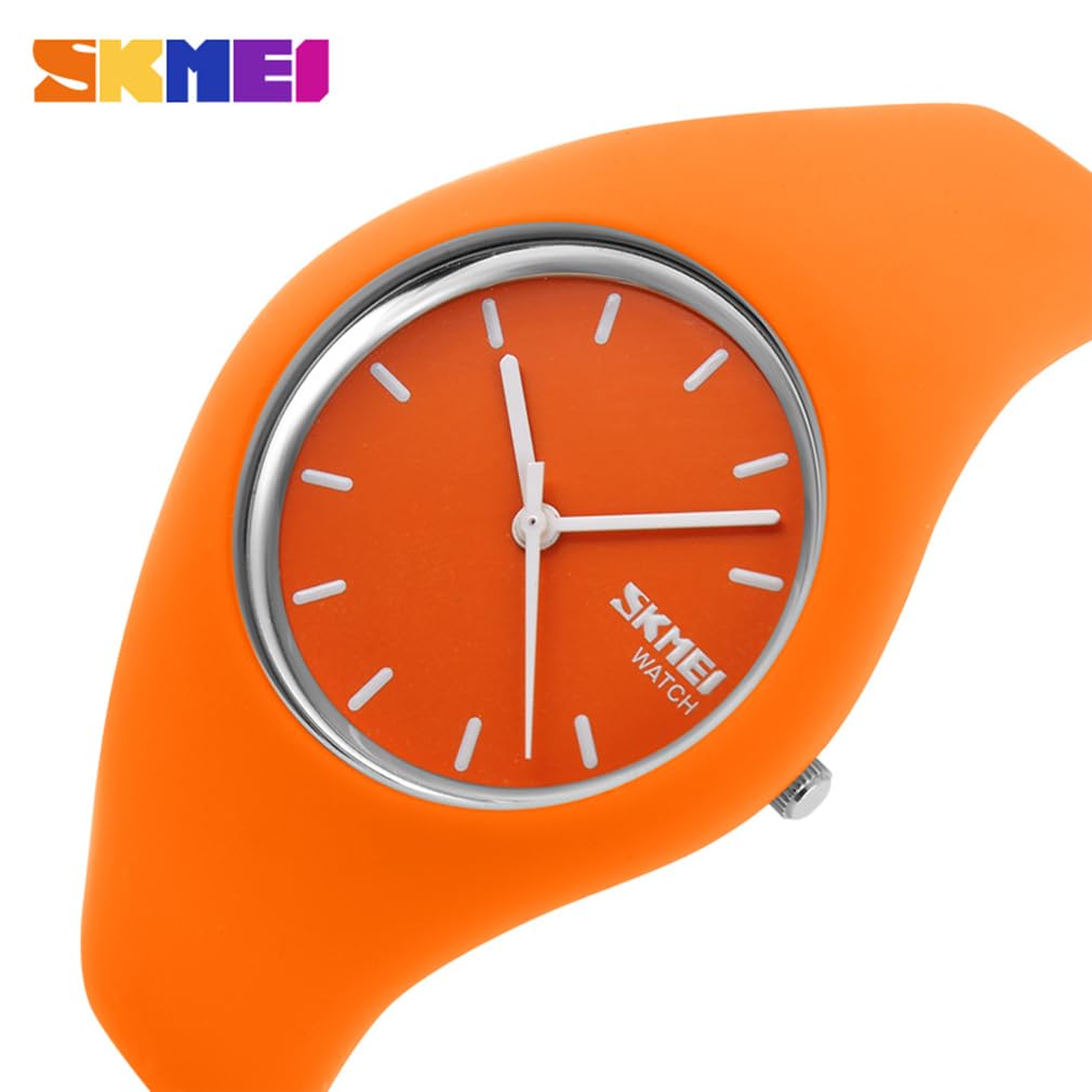 SKMEI Brand Gift for High School Orange Women's Watch, Stylish, Sporty, Silicone, Cute, Simple, Waterproof, Casual, Analog, Name, Students,
