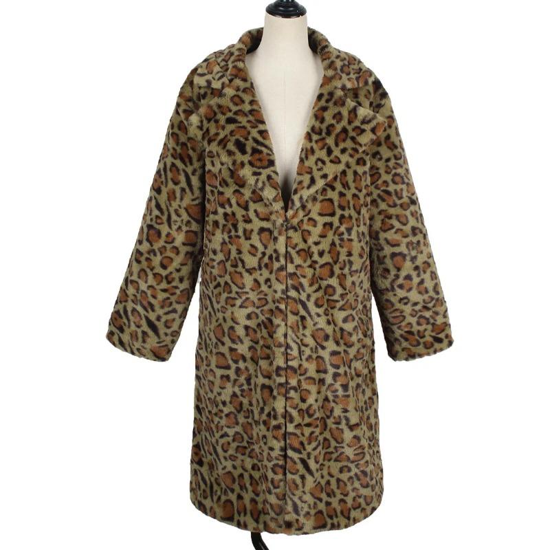 VAYLA  Autumn Winter Fur Coat Women Fashion Casual Square Collar Imitation Leopard Faux Fur Coat Plush Long Coat Winter Jacket