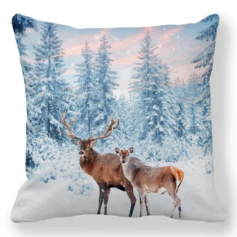 Home Bedroom Living Room Decorations Cushion Cover Santa Print Pillowcase New Year Christmas Decorations