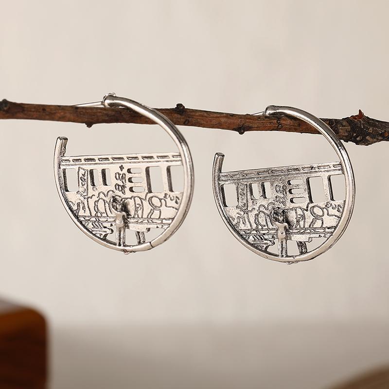 

Vintage Copper Color Dangle Women s Earrings Metal Hand Carving Pattern Hollow Party Daily Wear
