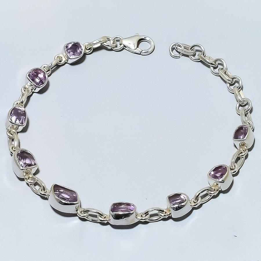 Natural Pink Amethyst Gemstone 925 Solid Sterling Silver Gift Bracelet 7-8" b7V18