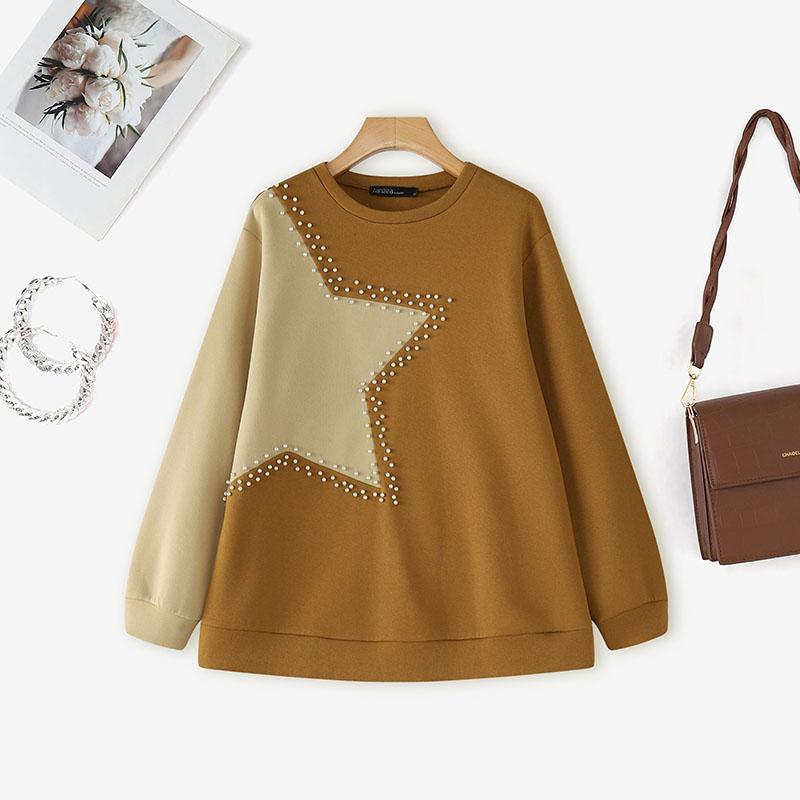 ZANZEA Women Casual Round Neck Patchwork Long Sleeve Pullover T-Shirts