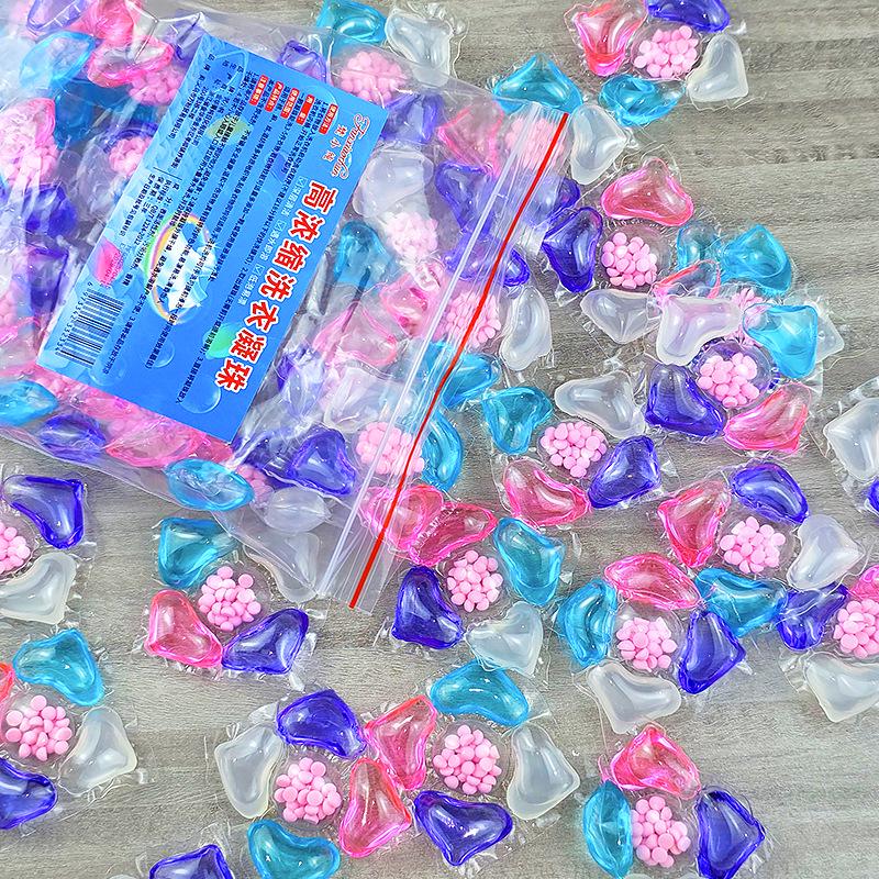 100-piece pack of five-in-one laundry pods with fragrance, softening, stain removal, and five-chamber design.