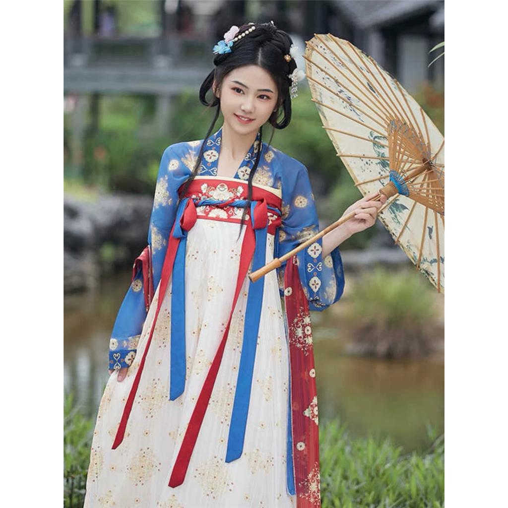  Traditional Chinese Hanfu Dress - Tang Dynasty Floral Print Matching Outfits for Women