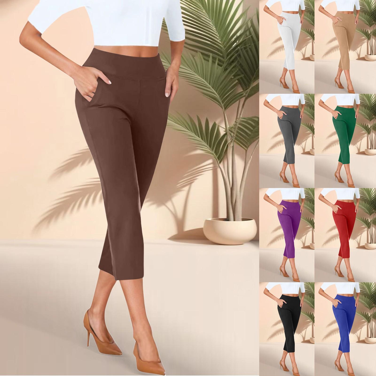 

Women s Cropped Pants With Pockets Lightweight Caual Loose Trousers S білий