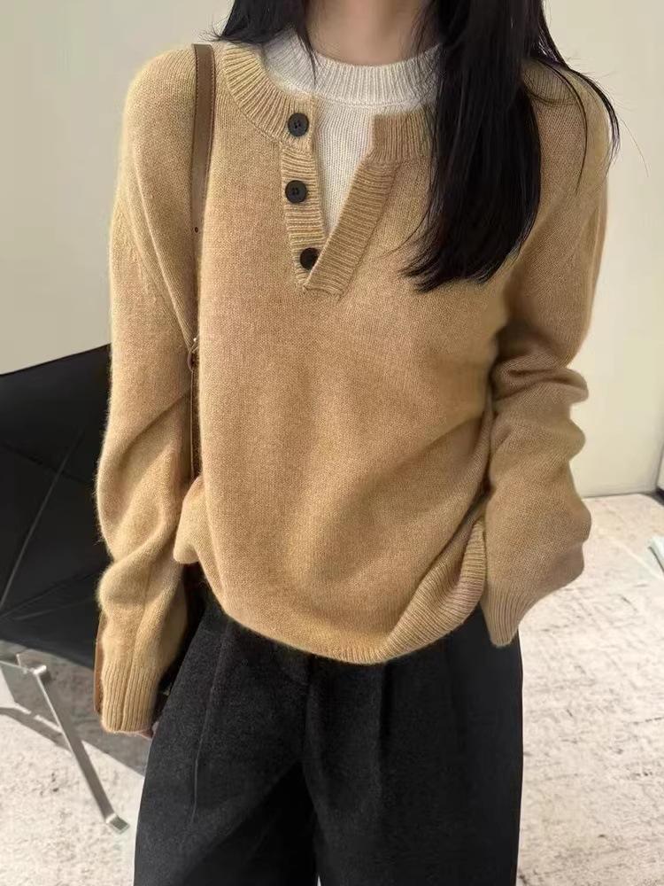 Autumn/Winter Women's 100% Wool Korean Loose Knit Sweater - Soft, Versatile, Round Neck Slimming Pullover Jumper