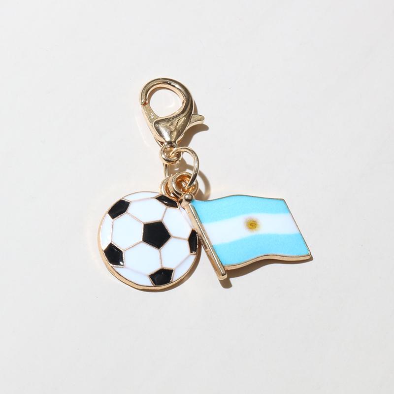 10Pcs DIY Enamel Football and Flag Charms Pendant with Lobter Clasp Craft Keychain Jewelry Making Accessories Findings