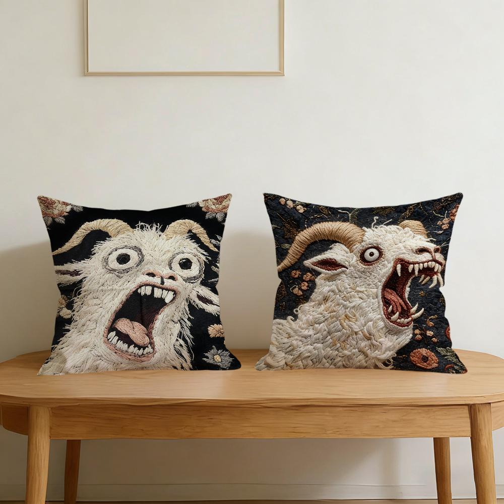 Spooky Goat Face 2D Cute Cushion Cover For Pillow Printing Sofa Decoration Home Car Room Coffee Shop Office Nordic Simplicity