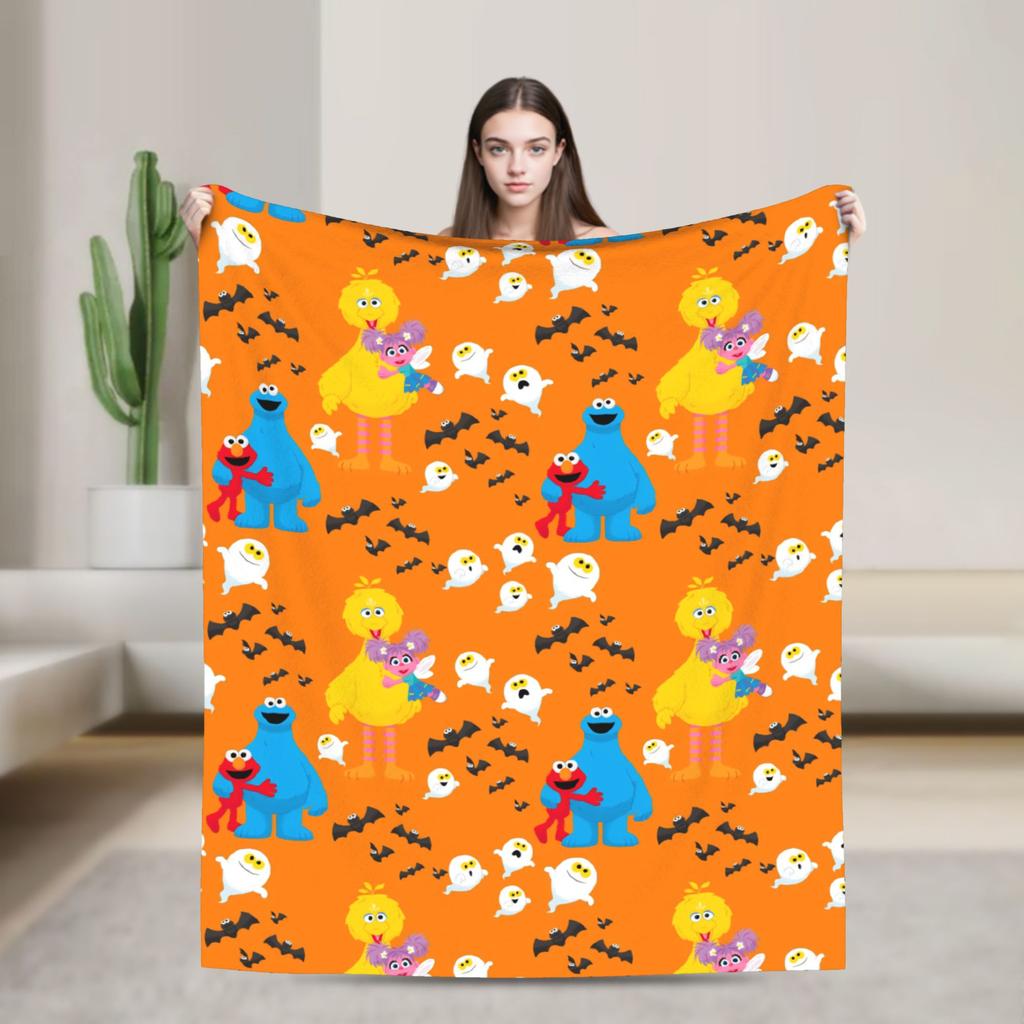 Super Warm Blanket Airplane Travel Zoe and Rosita on Yellow Bedding Throws S-Sesames Streets Flannel Bedspread For Couch Bed