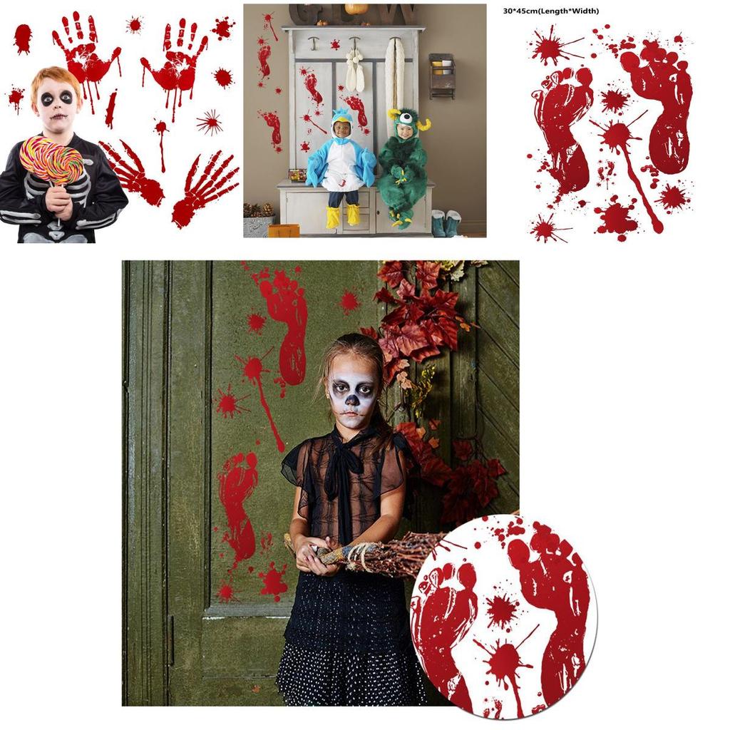Scary Halloween Bloody Hand Foot Print Stickers For Realistic Zombie Party Decor