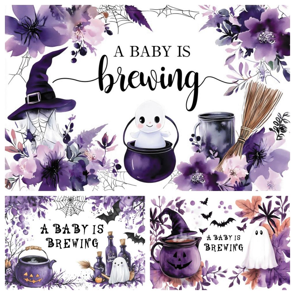 Halloween Decorations Baby Shower Backdrop A Baby Is Brewing Ghost Witch Cauldron Floral For Photo Studio Halloween Party Decor