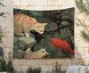 Orange Tabby Cat and Koi Fish Tapestry Cozy Pond Wall Hanging Large Nature Wall Decor Serene Forest Stream Background Cloth Botanical