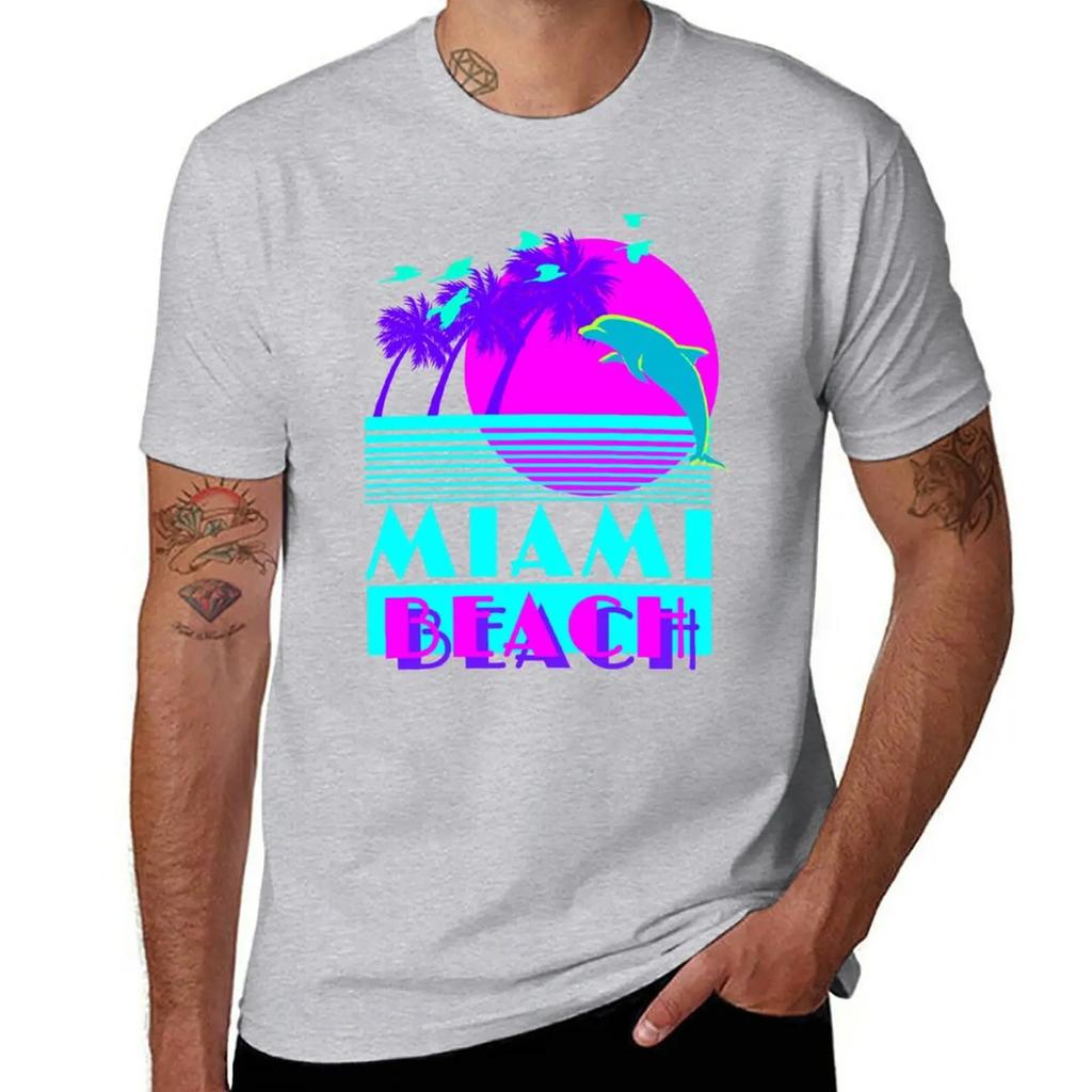 Neues Miami Beach Delfin Retro T-Shirt schwarze T-Shirts personalisierte T-Shirts Kurzarm Designer T-Shirt Herren