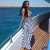 European and American women's clothing sexy hottie neck tube top short striped top women's African fashion high waist skirt set