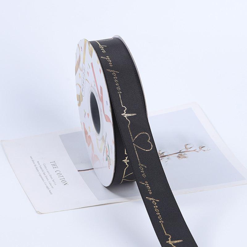 Gold-stamped Polyester Gift Ribbon Bow for Cakes & Floral Packaging