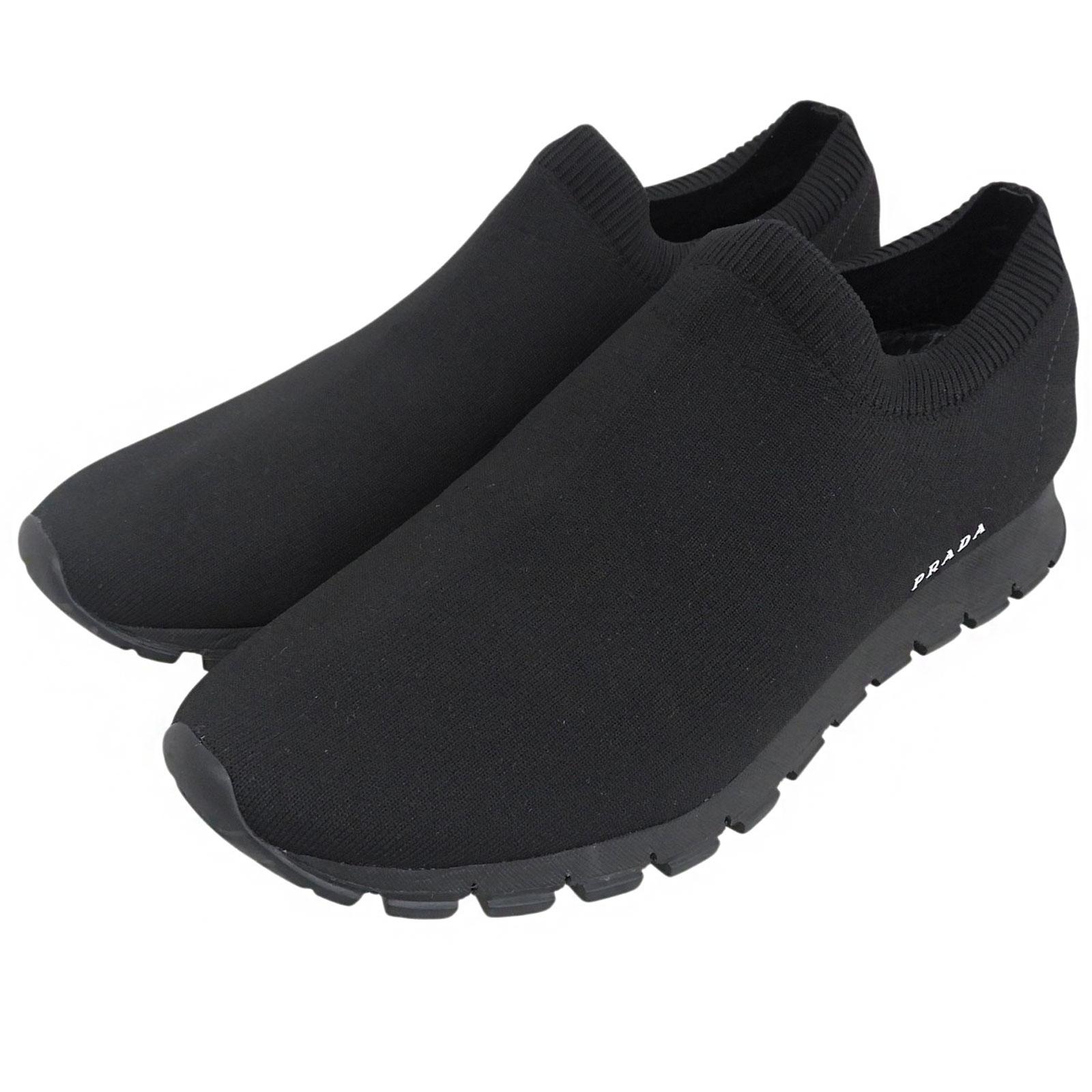 Excellent PRADA sneakers Logo design socks sneakers slip-on knit black mens 6.5 Used