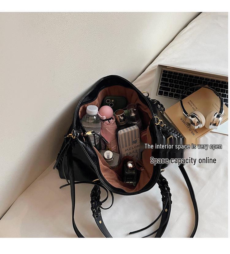 Damen Retro Schulter-Tote mit großem Fassungsvermögen - Europäischer & Amerikanischer Stil Vielseitige Handtasche mit Kordelzug