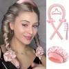 6 Stück Frauen Hitzefreie Lockenstäbe Satin Schlafhaube Set Haarklammer und Ringkamm Schwamm Lockenwickler Geeignet für Alle Haartypen