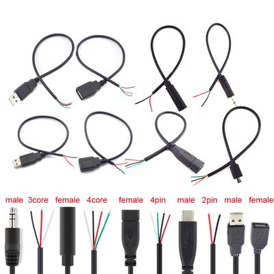 Wire Micro USB 2.0 Type-C AUX Mono Konnektör Güç Kaynağı Uzatma Kablosu Şarj Cihazı Erkek - Dişi 2-pin 4-pin Veri Hattı