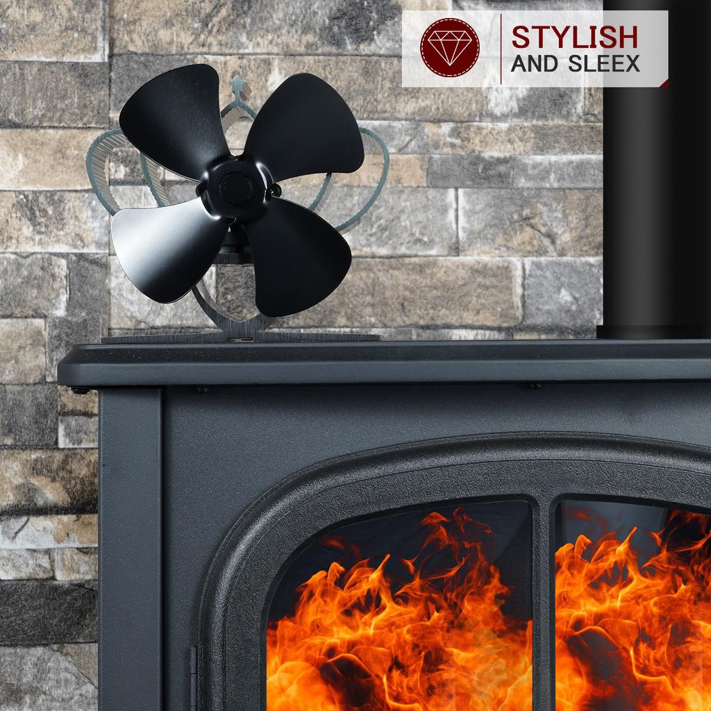 4 Blade Mini Fireplace Fan Heat Powered Stove Fan Log Wood Burner Eco Quiet  Heater Winter Home Warm Efficient Heat Distribution