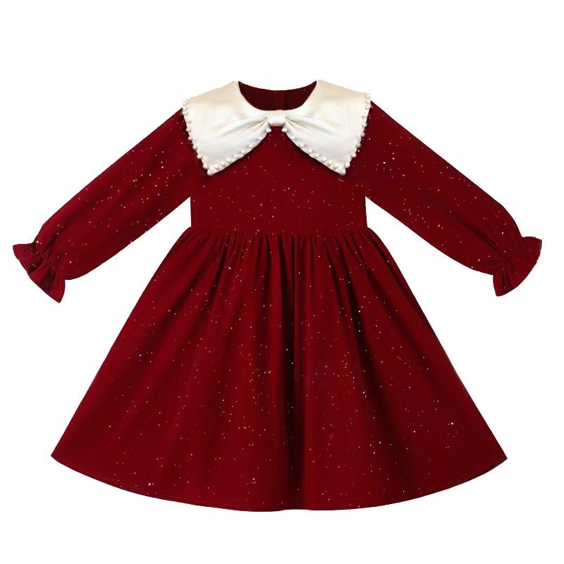 Stylish 2023 Autumn & Winter Girls' Long Sleeve Princess Dress with Velvet