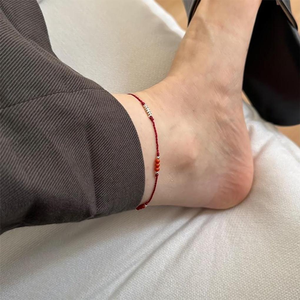 

Women s 925 Silver Simple Red Ball Glass Silver Anklet Red Silver