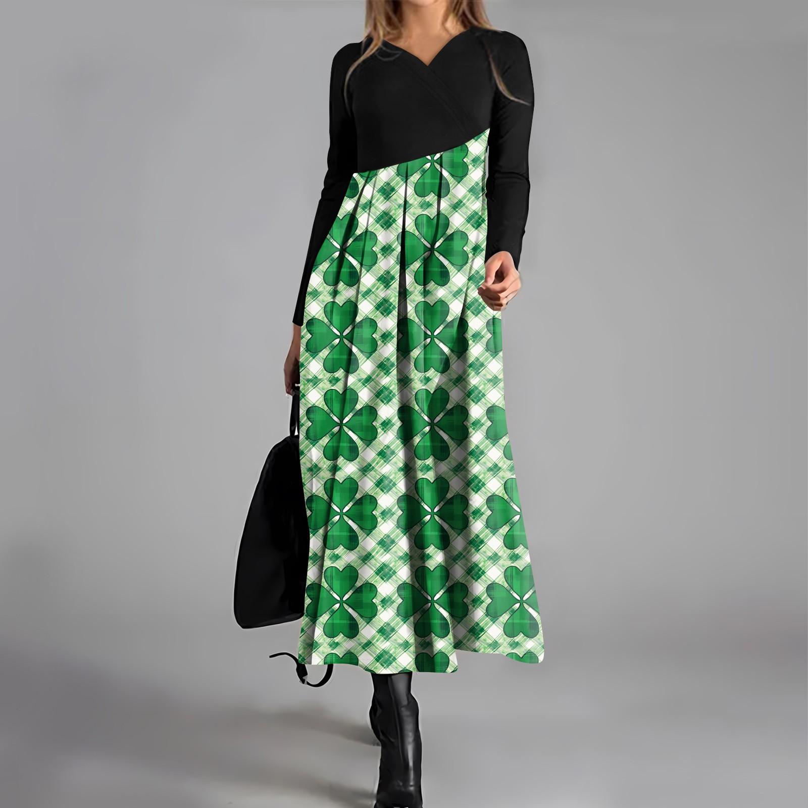 

Женское модное повседневное платье свободного покроя с V-образным вырезом, длинными рукавами, цветочным принтом и карманом на талии S зелёный