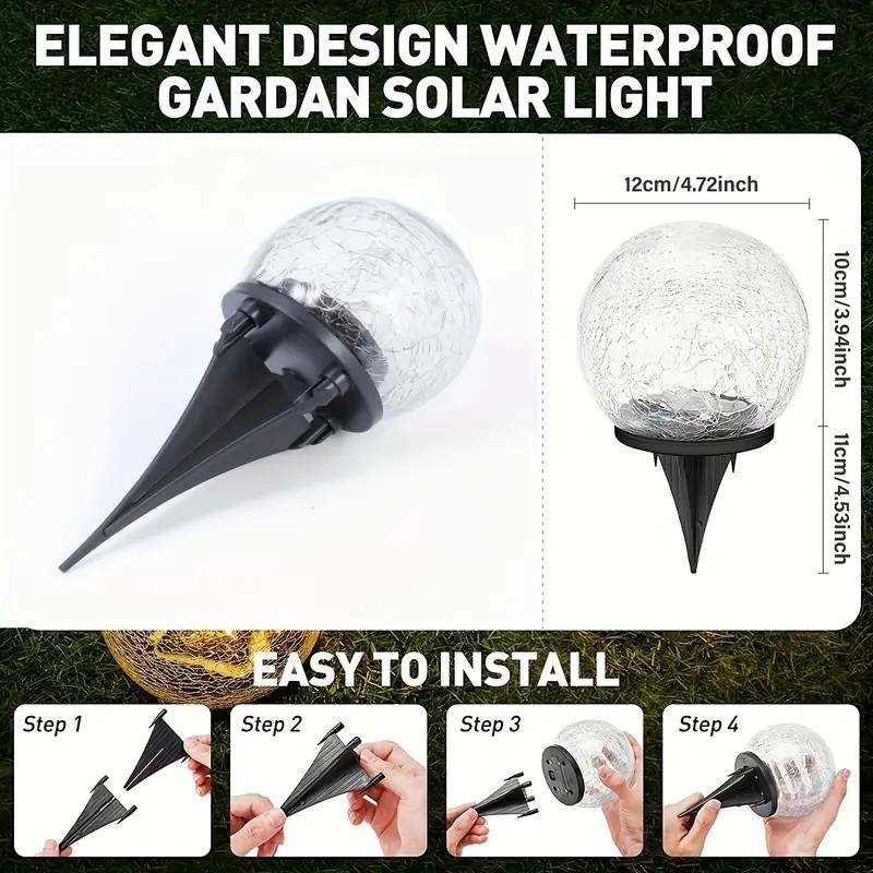 Solar LED Light Waterproof Cracked Glass Ball for Garden Outdoor Path for Patio and Yard Lawn Backyard Festival Decoration Lamp