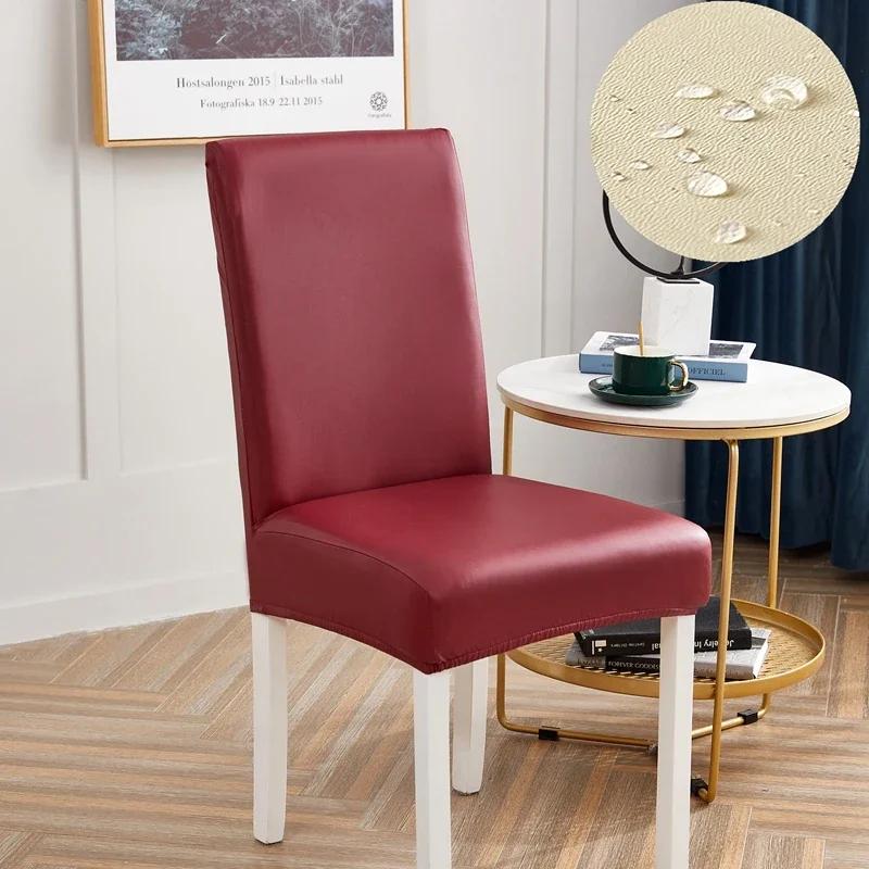 Chair Covers Waterproof for Dining Chair PU Slipcover Prevent Oil Stain, Stretch dustproof Protector Kitchen Chair cover