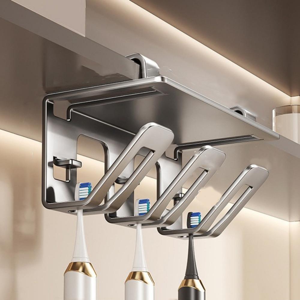 Carbon Steel Toothbrush Storage Rack Non-Perforated Toothbrush Stand for Under Cabinet