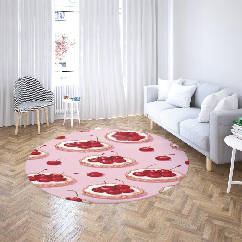 Candy Circular Rug Flannel Non Slip Floor Mat Cute Bakery Print Carpet For Room Dresser Play Area Home Floor Decor