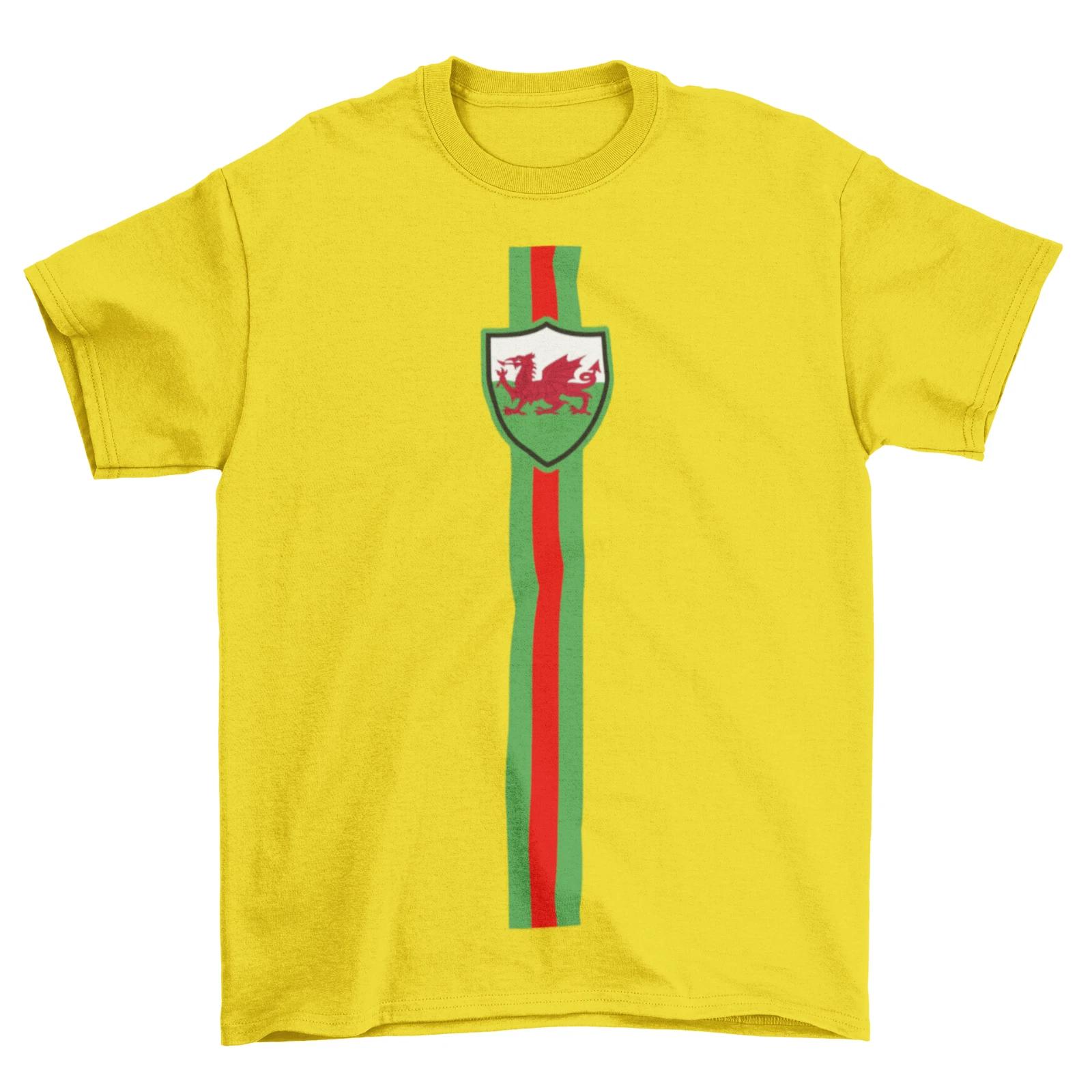 WALES Football T-Shirt Yellow Retro Stripe, Adults Kids Or Baby, Rugby 6 Nation 150
