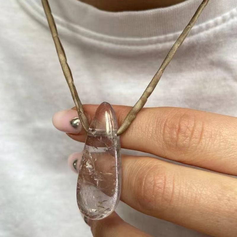 Handmade Irregular Stone Necklace with Adjustable Rope Cord Black Rope Sweater Chain for Daily Wear Comfortable Fit