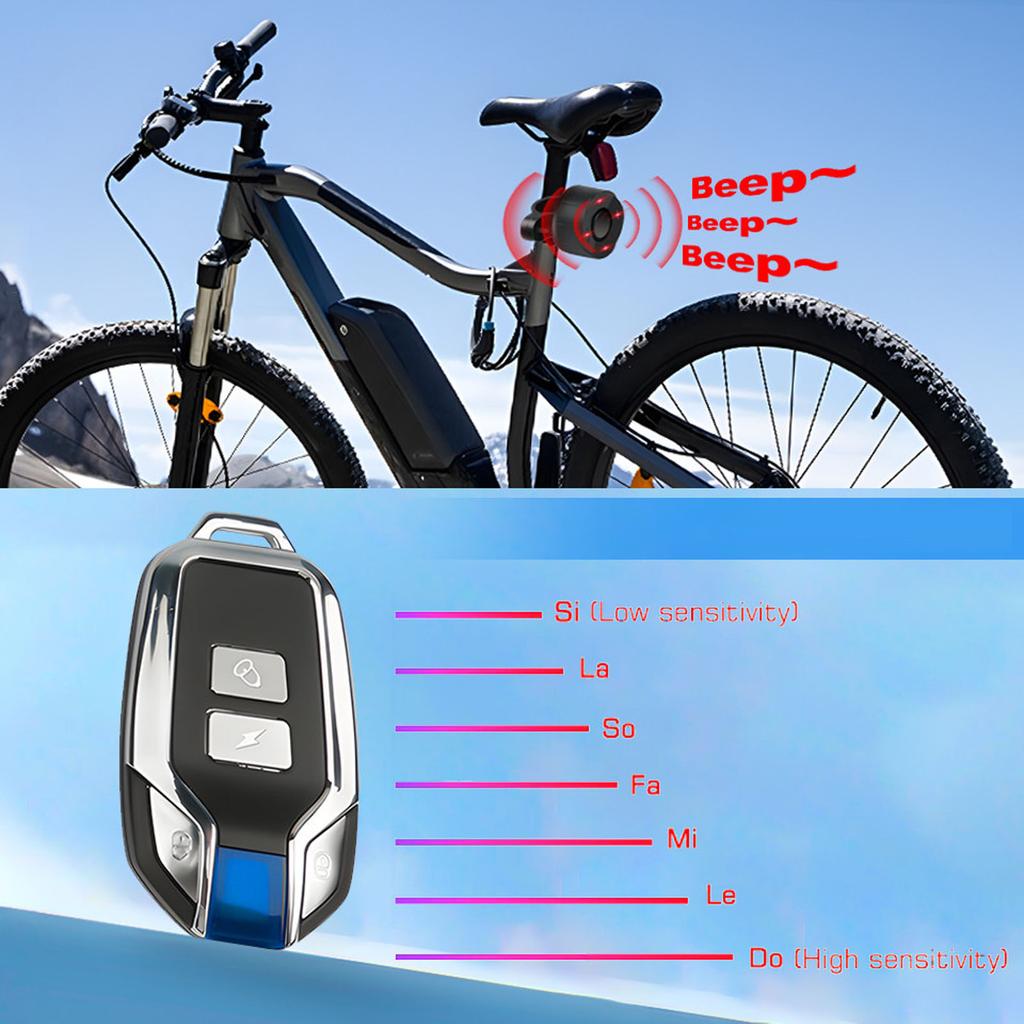 Bike Alarm with Light Wireless Anti Theft Bike Motorcycle Rear Light Alarm Louder Volume Bike Security Alarm System Black