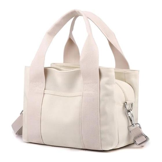 

Ladfrol Women s Tote Bag, Stylish, Large Capacity, Canvas Shoulder Bag, Mother s Bag, Mini Lunch Bag, Handbag, Commuting (Beige) [Parallel Import]